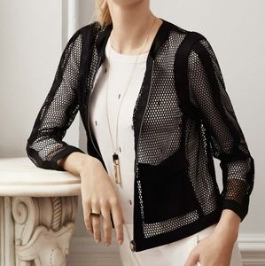 ANN TAYLOR MESH FISHNET JACKET BLACK ZIP FRONT LG